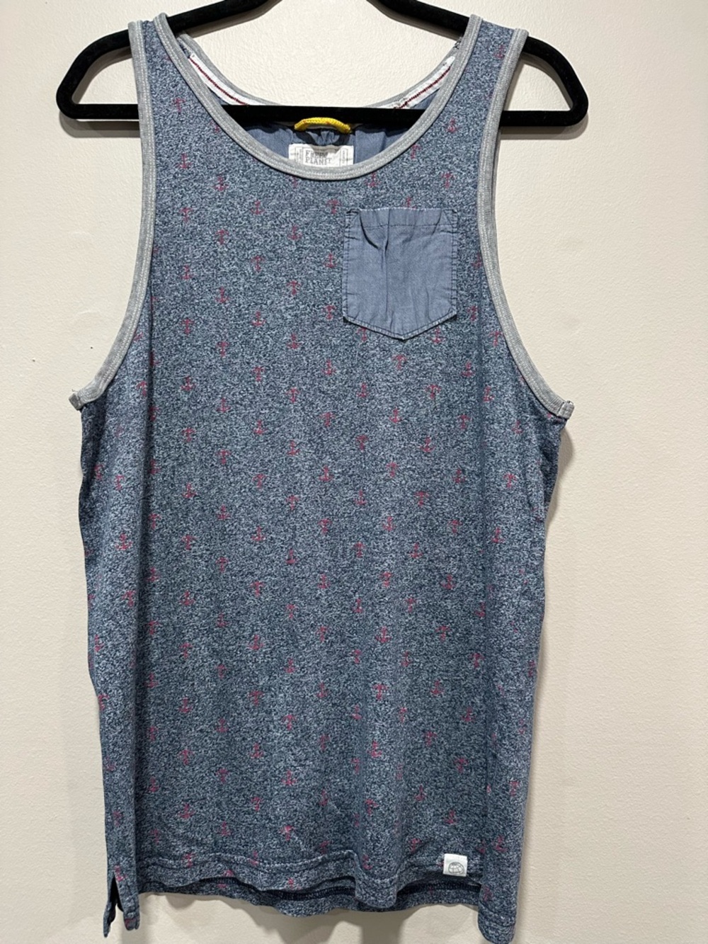 Free Planet Men’s Pocket Tank Top - Heather Grey & Pink Pattern - Size M